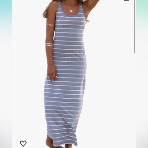 Women Sleeveless Scoop Neck Striped Maxi Sundresses Loose Racerback Long Dress
